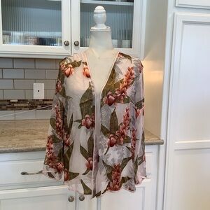 Pineapple Moon Silk Floral Sheer Kimono Cardigan Small Open Front